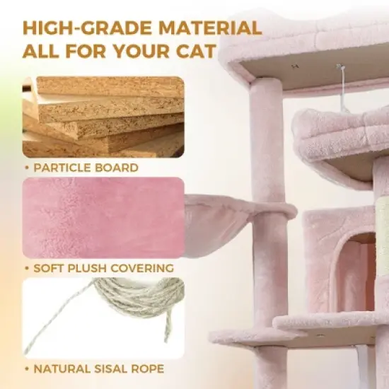68 Inches Cat Tree Tower Multi-Level Durable Cat Scratching Post Space Saving Cat Condo Pet Play House for Indoor Cats PINK image {1}