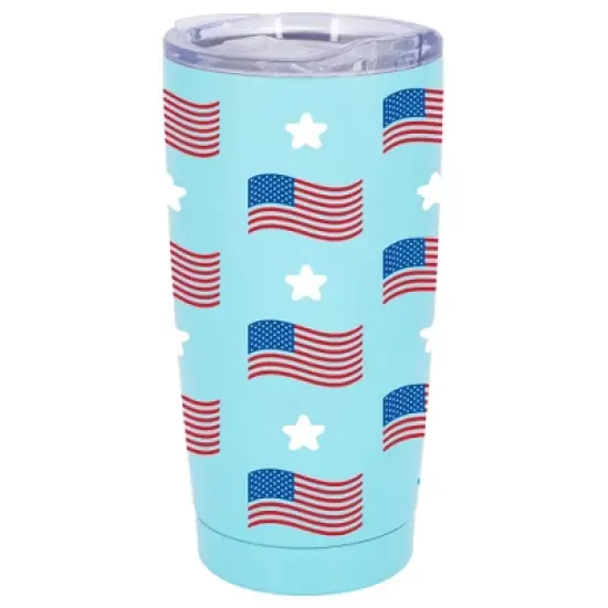 100 North 20 Ounce Stainless Steel On the Go Travel Tumbler With Push Top Lid, Stars and Stripes Teal image {5}