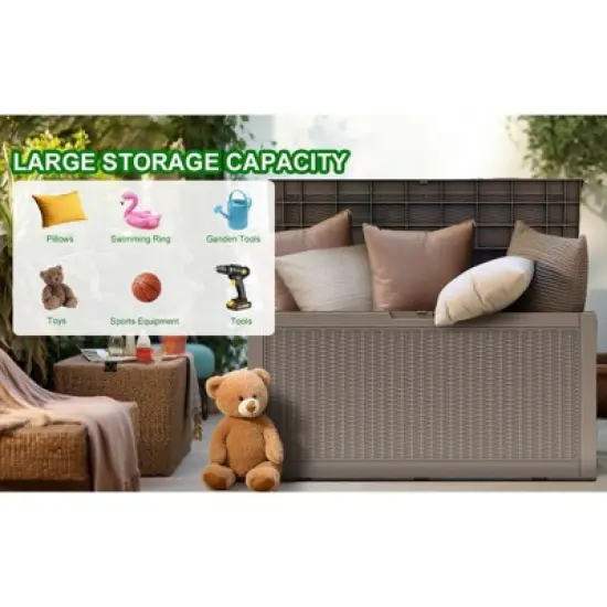 Sersper 100 Gallon Large Waterproof Resin Deck Box, Lockable, Light Gray - For Patio, Garden Tools & Pool Supplies (6 Pack) image {6}