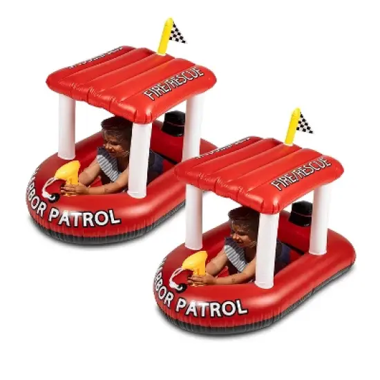 Zone Tech Inflatable Pool Boat Floats for Kids - Toddler Fire Rescue Harbor Patrol Inflatable Boat Pool Float Ride On with Fun Water Toy Squirter image {9}
