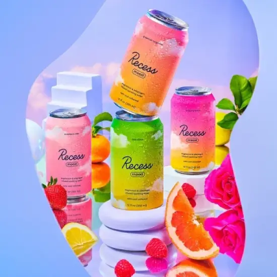 Recess Mood Strawberry Rose Sparkling Water with Magnesium L Threonate - 12 fl oz Can image {3}