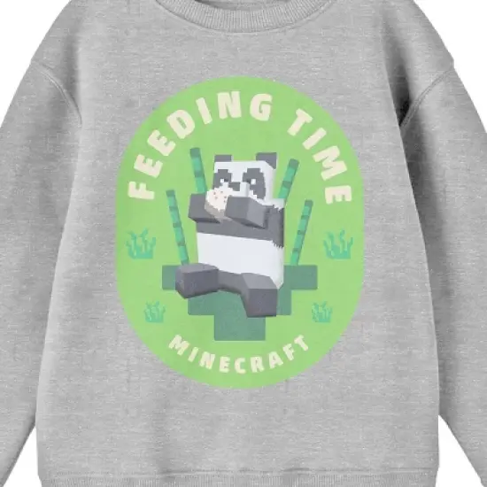 Minecraft Panda Feeding Time Crew Neck Long Sleeve Athletic Heather Boy's Sweatshirt image {1}