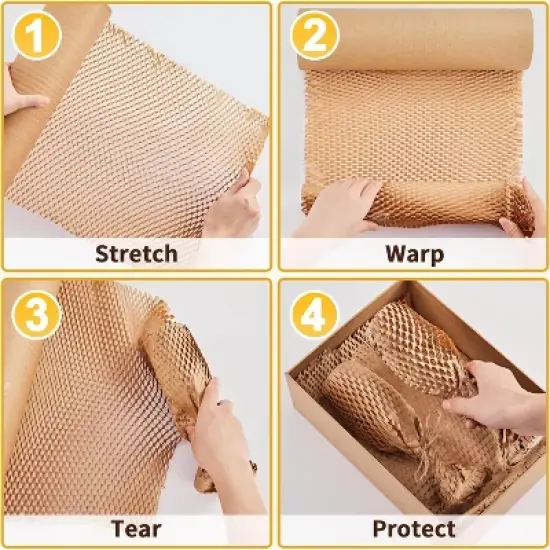 Attop Honeycomb Packing Paper, 15"x 213' Bubble Packing Wrap Wrapping Roll With 20 Fragile Sticker Labels image {6}