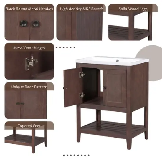 24" Modern Stylish Bathroom Vanity with Porcelain Sink and Open Shelves - ModernLuxe image {7}