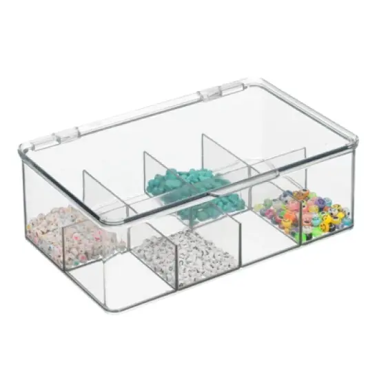 mDesign Plastic Divided First Aid Storage Box Kit, Hinge Lid for Bathroom, Clear image {6}