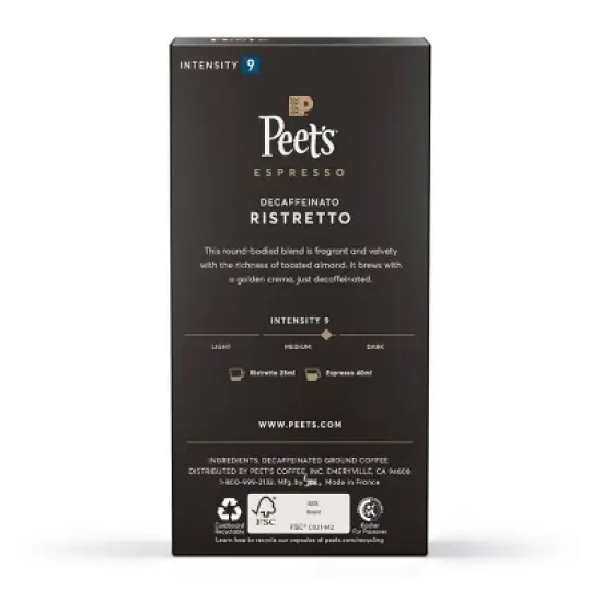 Peet's Coffee Ristretto Decaffeinato Espresso Roast Aluminum Capsules - 10ct image {1}
