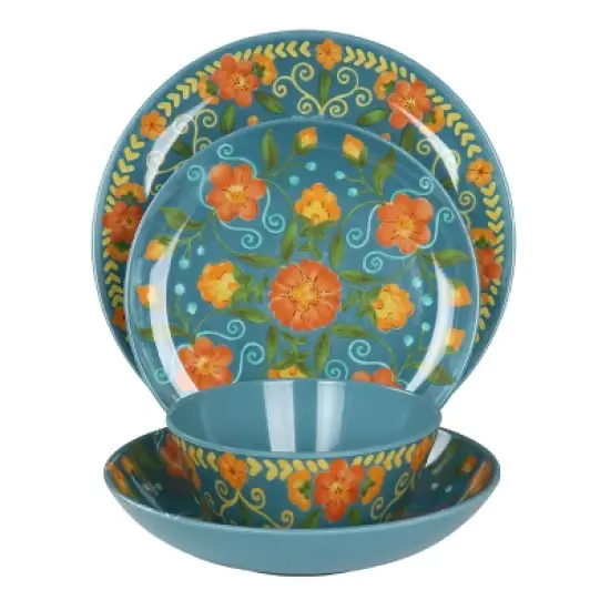 Laurie Gates California Designs Elena Amour 16 Piece Floral Round Melamine Dinnerware Set image {5}