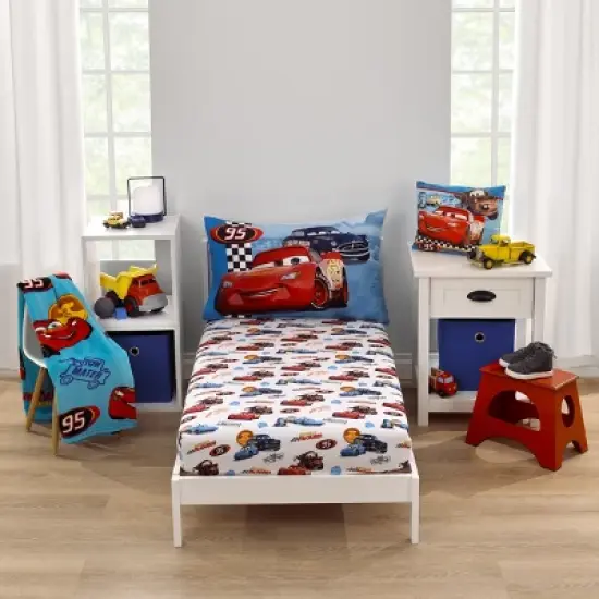 Disney Cars Radiator Springs White, Blue, and Red 2 Piece Toddler Sheet Set - Fitted Bottom Sheet and Reversible Pillowcase image {6}