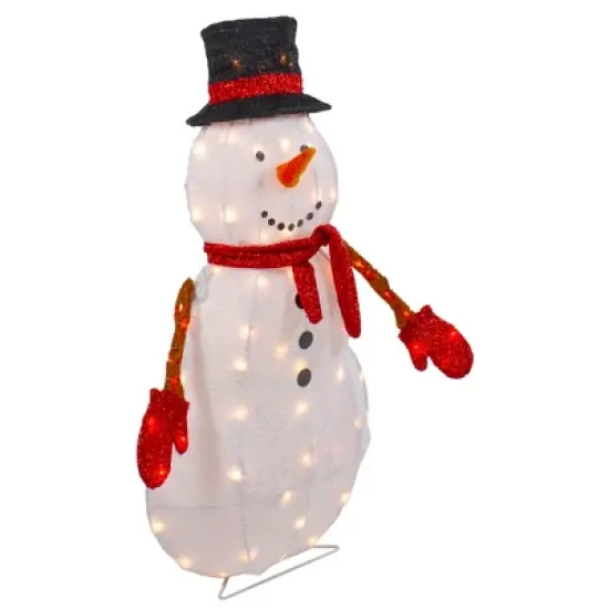 Northlight 32" Lighted 3D Chenille Snowman in Top Hat Outdoor Christmas Decoration image {3}