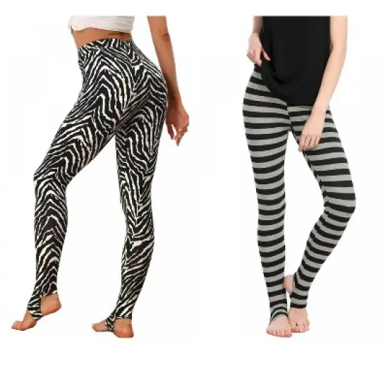 Allegra K Women's Printed Stripe High Waist Elastic Waistband Yoga Stirrup Pants 2 Packs image {5}