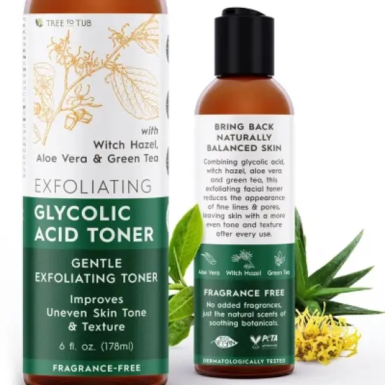 Tree To Tub Glycolic Acid Toner for Face Witch Hazel for Smooth Skin - Minimizes Appearance of Fine Lines - Vegan Exfoliating Toner for Women & Men image {6}