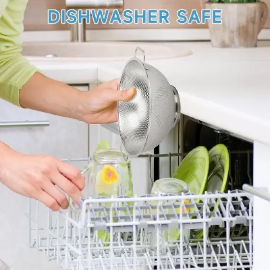 Colander for Kitchen, 3QT, Stainless Steel Colander Strainer with Handle for Fruits Vegetables Cooking Food, Dishwasher Safe image {5}