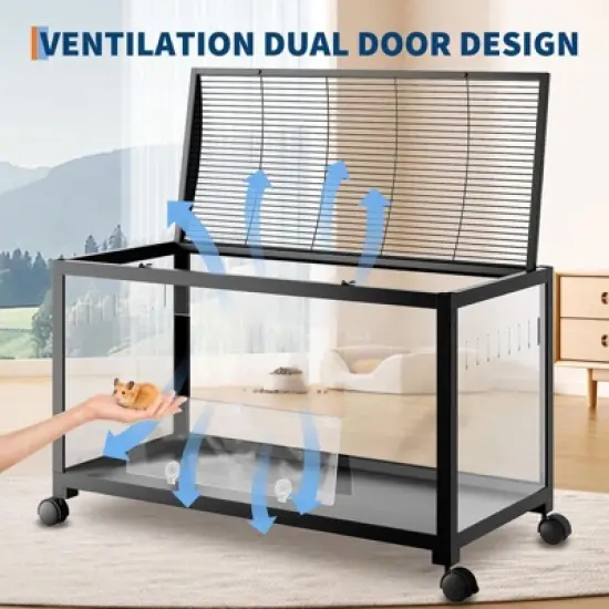 Metal Hamster Cage, Acrylic Sides with Wheels, Chew-proof, Stackable, Guinea Pig Cages Mice and Rat Habitat Openable Top 38x18.5x20 Inch image {2}