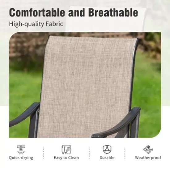 Captiva Designs 7pc Outdoor Patio Black Steel Dining Table & Brown Textilene Arm Chairs image {6}