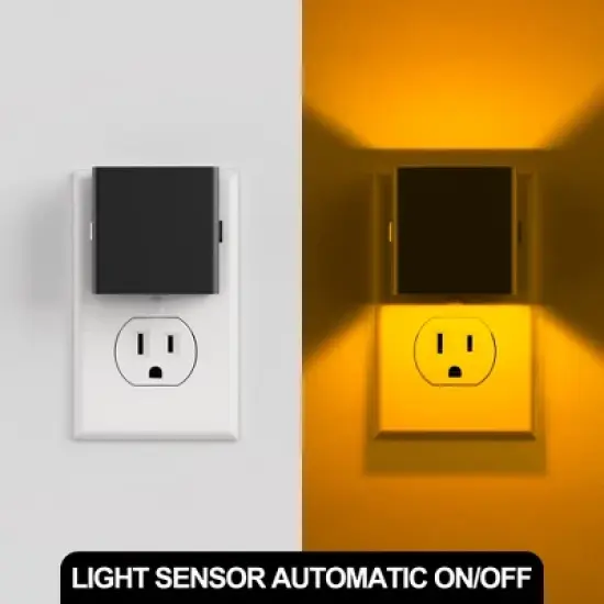 DORESshop 2-Pack 1W Plug-in Amber Square Wall Night Lights, Up & Down Illumination, Modern Bedroom or Hallway Accent image {4}