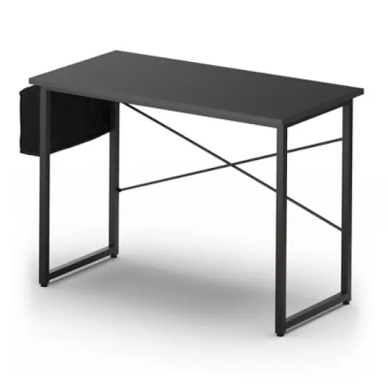 Costway 40''Modern Computer Desk Study Writing Table w/ Storage Bag Black/Coffee/Brown image {5}