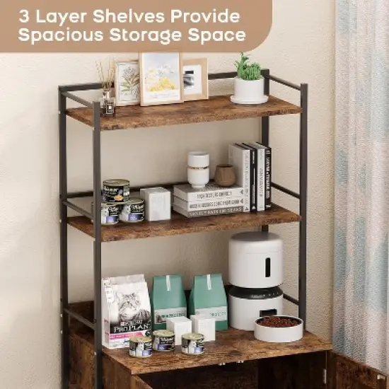 ODK Cat Litter Box Enclosure with Shelf Storage, Enclosed Litter Box - Large Cat House Furniture with Ventilation Holes, Easy Clean Pet Cabinet image {3}