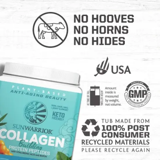Sunwarrior Collagen Building Protein Peptides Powder, Plant-Based Collagen Protein with Hyaluronic Acid + Biotin, Unflavored or Salted Caramel, 500gm image {3}