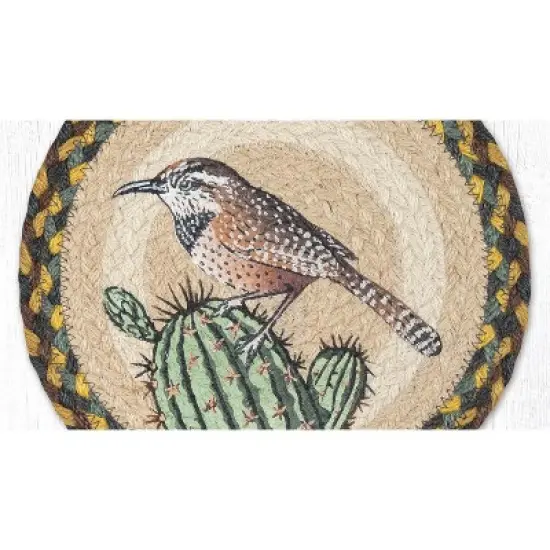 Earth Rugs Cactus Wren Bird Printed Round Jute Trivet &ndash; 10" Rustic Nature Design, Heat-Resistant Table Protector image {2}