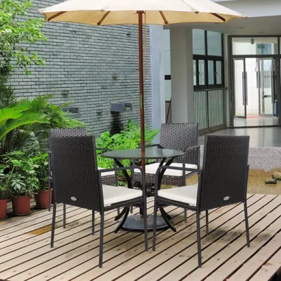 Costway 4PCS Patio Wicker Rattan Dining Chairs Cushioned Seats Armrest Garden image {1}