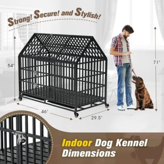 FURNIinspire Pet Crates and Houses 54 Inches Heavy Duty Dog Cage with Removable Roof and Wheels for Comfortable Pet Living, Black, 46"*29.5"*54" image {4}