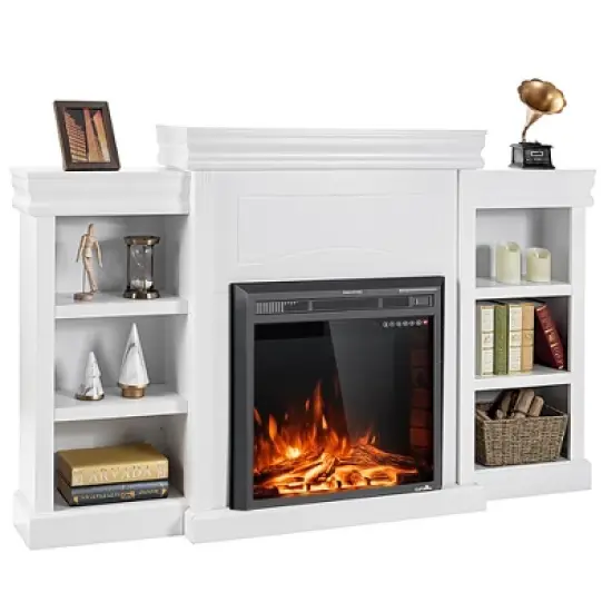 Costway 70'' Fireplace TV Stand Modern Media Entertainment Center Bookcase White\Black image {9}