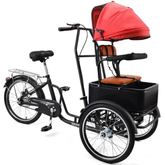 Topteng 20" Tricycle Shopping Three Wheel Bike with Children Seat & Basket image {10}