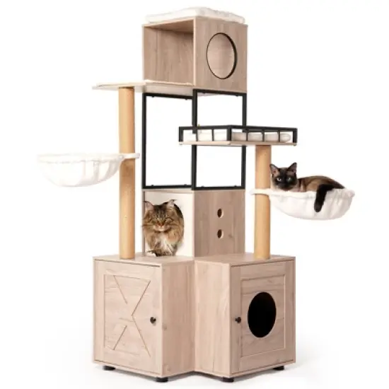 YOOCOZZ Multi-Functional Cat Tree with Litter Box,Removable Washable Cushion,Scratching Posts and Toy Hanger image {2}