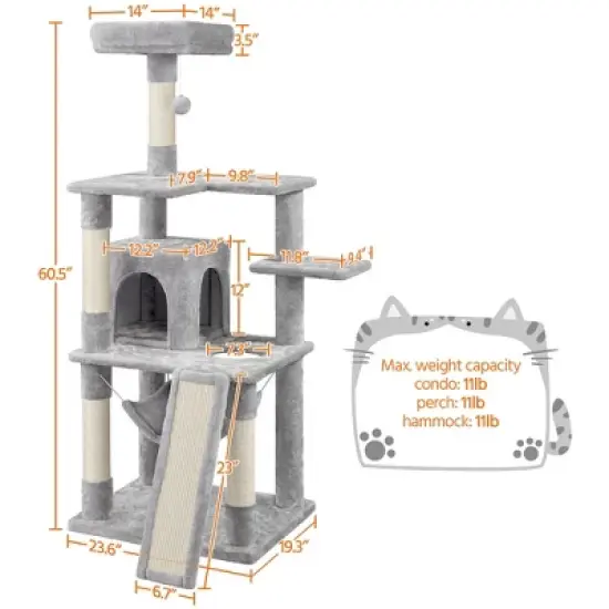 Yaheetech 60.5"H Cat Tree with Top Perch for Kittens image {2}
