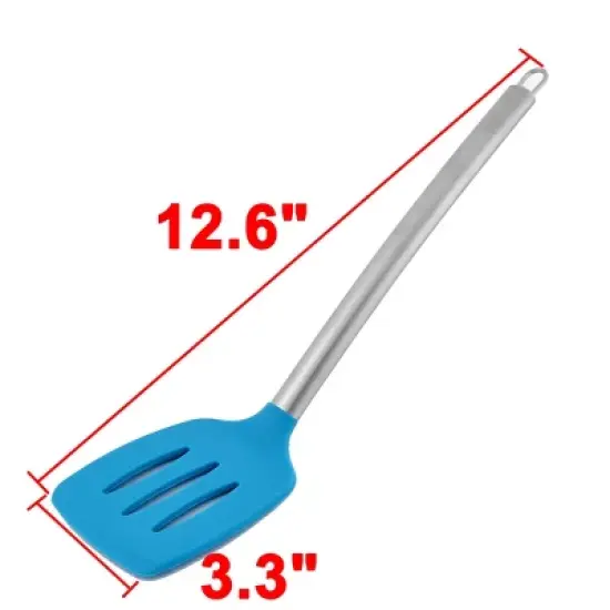 Unique Bargains Stainless Steel Handle Silicone Non-stick Heat Resistant Slotted Pancake Turner Spatula image {1}