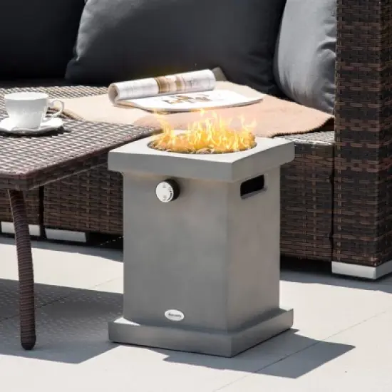 Outsunny Portable Outdoor Propane Fire Pit, Small Tabletop Fireplace, 10 Inch Square Gas Firebowl, 10,000 BTU, w/ Lava Rocks for Patio, Light Gray image {2}
