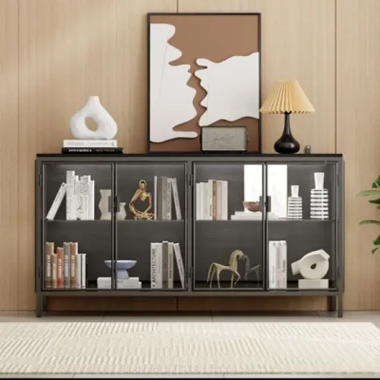 Famapy Black Tempered Glass Display Cabinet Illuminating Your Home with Style and Function image {3}