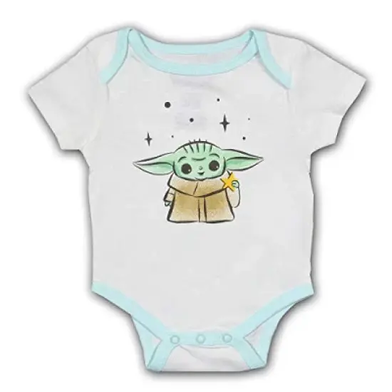 Star Wars Boy's 2-Piece Baby Yoda Stars Short Sleeve Baby Bodysuit Creeper, Bandana Bib and Striped Jogger Pants Set for infant image {2}