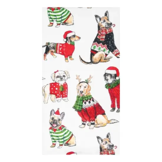 C&F Home Christmas Dogs in Sweaters & Santa Claus Hats Pattern Cotton Dishtowel image {2}