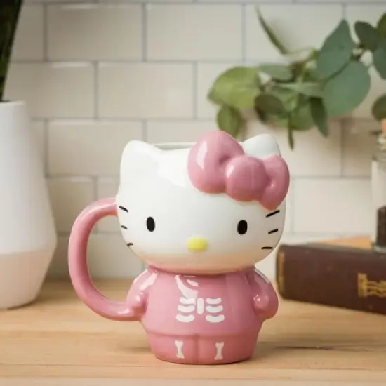 Silver Buffalo Sanrio Hello Kitty Pink Skeleton Costume 20 Ounce 3D Sculpted Ceramic Mug image {5}