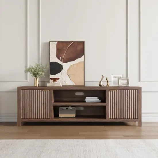 Garvee 70" TV Stand Entertainment Center with Storage, Fluted Door and Gold Handle, Wooden Media Console Cabinet for Living Room, Bedroom image {1}