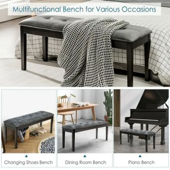 Costway Upholstered Dining Bench w/Padded Seat for Kitchen Bedroom Entryway Grey image {8}