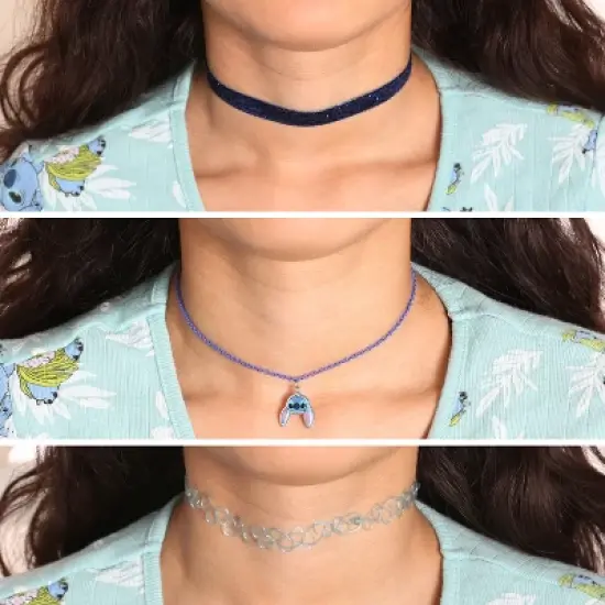 Disney Girls Lilo & Stitch Necklace Trio - 3-Piece Choker Necklace Set with 1 Stretch Necklace and 2 12"+3" Necklaces - Stitch Jewelry for Girls image {2}