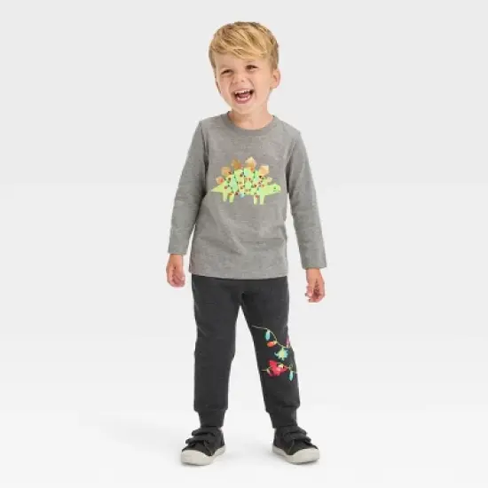 Toddler Boys' 2pc Long Sleeve Graphic T-Shirt and Fleece Jogger Pants Set - Cat & Jack&trade; Charcoal Gray image {3}