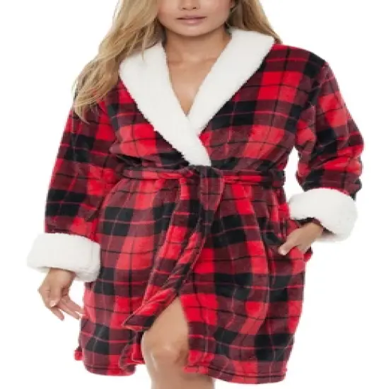 Women's Classic Plush Robe, Short Fleece Bathrobe Prints image {15}