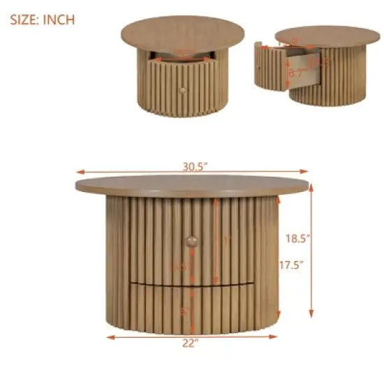 Round Coffee Table with Storage, 30.5" Wooden Center Table with Drawer, Accent Cocktail End Table for Living Room Bedroom Office image {2}