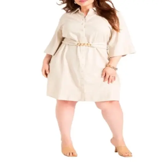ELOQUII Women&rsquo;s Plus Size Linen Blend Workwear Shirtdress image {3}