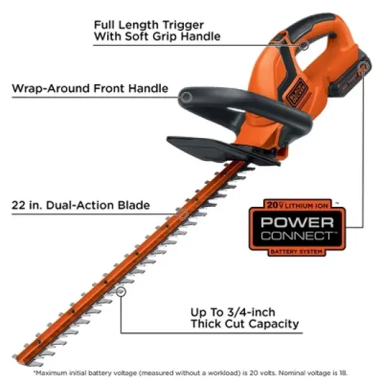 Black & Decker LHT2220 20V MAX Lithium-Ion Dual Action 22 in. Cordless Electric Hedge Trimmer Kit (1.5 Ah) image {15}