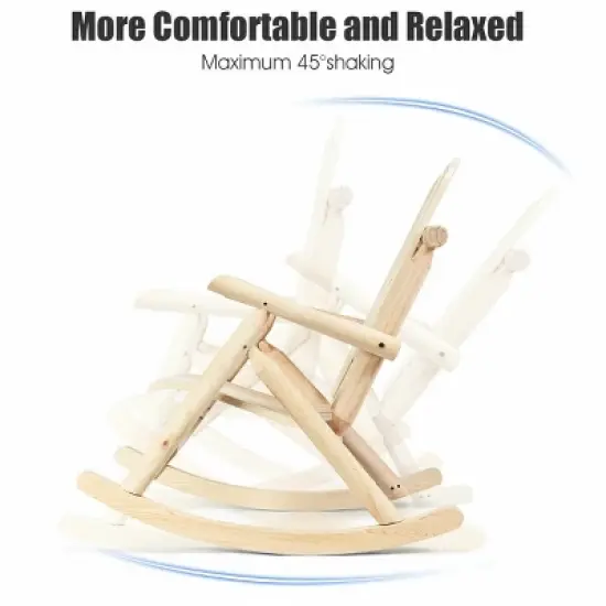 Costway Log Rocking Chair Wood Single Porch Rocker Lounge Patio Deck Furniture Natural image {5}
