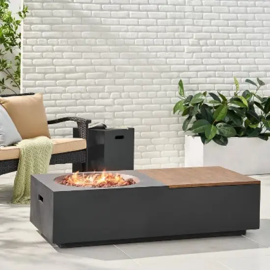 Goliath Outdoor 50000 BTU Light Weight Concrete Rectangular Fire Pit with Tank Holder - Christopher Knight Home image {5}