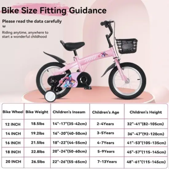 NAYSAYE Bicycle 18 Inch Kids Bike with Training Wheels Adjustable Saddle for Neighborhood Rides, Pink, 43.3"*20.3"*28.9" image {4}