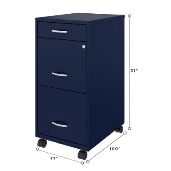 Space Solutions 18 Inch Wide Metal Mobile Organizer File Cabinet for Office Supplies & Hanging File Folders with Pencil Drawer & 3 File Drawers, Navy image {2}