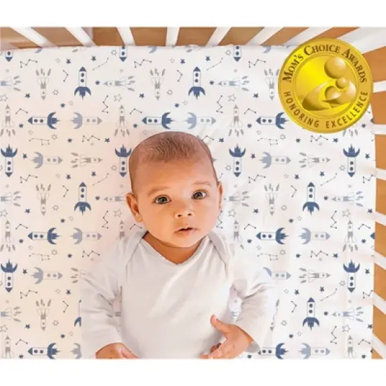 The Peanutshell Fitted Crib Sheets - Blue Rockets and Shooting Stars - 2pk image {3}