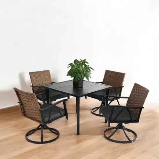 Mshliw 5-Piece Outdoor Wicker Patio Dining Set for 4, Swivel Rocking Chairs with Tabletop,Cushions, Umbrella Hole for Garden, Backyard, and Poolside image {7}