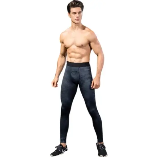 Anna-Kaci Active Men's High Performance Compression Leggings Full-Length with Honeycomb Texture and Elastic Waistband image {3}